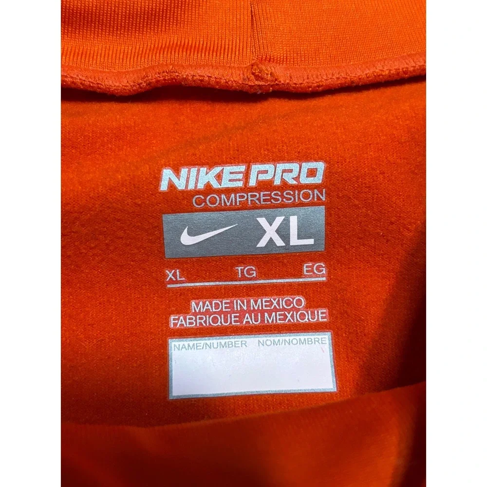 Nike Pro Compression Mens Size XL Orange Shirt Long Sleeve Mock Neck Dri-Fit
